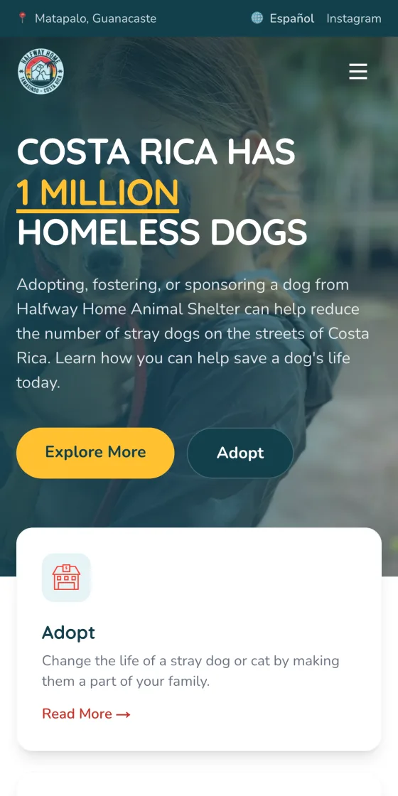 The same rescue website on a phone